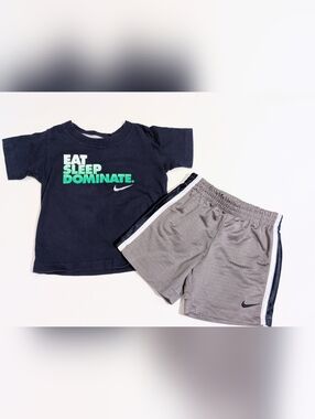 Nike Toddler Athletic Short Set - Gray And Blue with White Swoosh